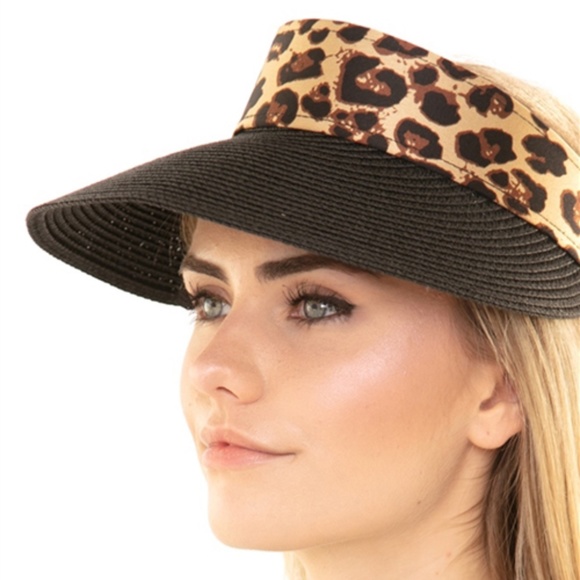 Leopard Straw Visor hat - Picture 2 of 11